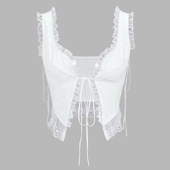 Commense Romantic White Lace Trim Crop Top Camisole Boho Chic Tank S - Picture 10 of 14